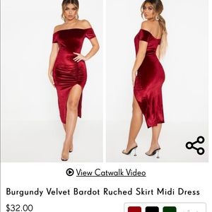 Burgundy velvet dress with slit size 8